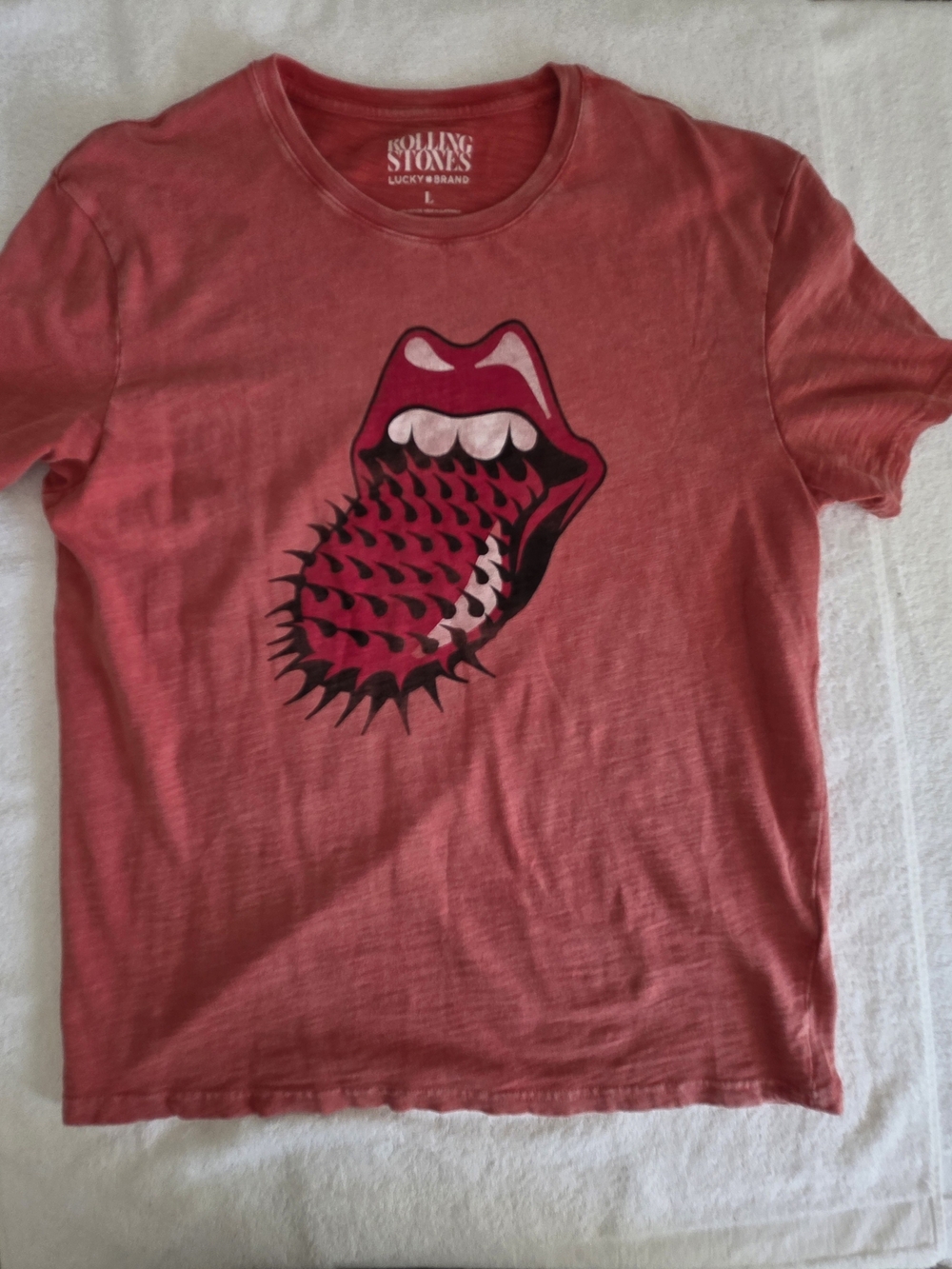 Lucky Brand Rolling Stones Spiked Tongue Graphic T-Shirt Red Mens L Large